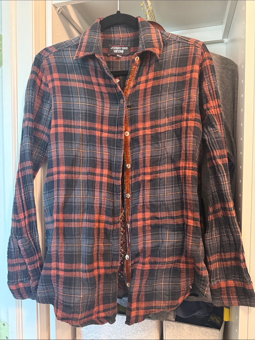 Johnny Was Black and Red Plaid Casual Button-Down Shirt